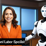 A professional labor law specialist confidently presenting their self-introduction, radiating warmth and genuine personality in a modern office or networking setting. The image should subtly contrast their vibrant, unique presence with a blurred or generic background representing dull, fact-only presentations or "robot texts," emphasizing authenticity and approachability over rigid formality.
